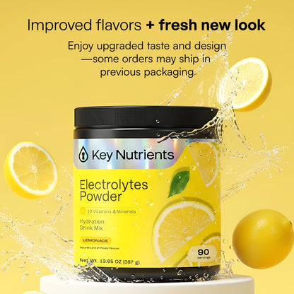 KEY NUTRIENTS Electrolytes Powder Bundle, Refreshing Lemonade 90 Servings Jar + Sweet Cherry Pom 90 Servings Jar, Sugar Free Hydration Drink Mix with Vitamins & Minerals, No Calories