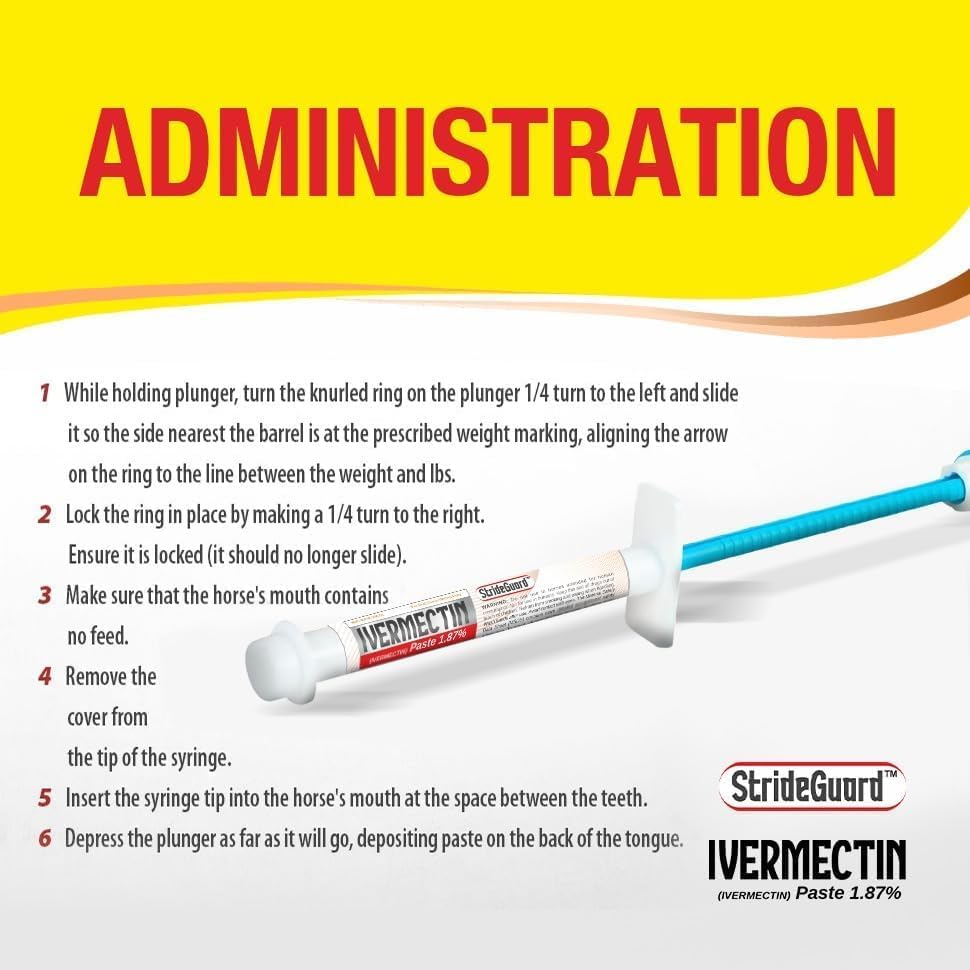 Horse Ivermectin Paste 1.87% – Apple Flavored Oral Horse Dewormer Syringe – 6.08g Tube Treats Horses Up to 1250 LB [Pack-12]