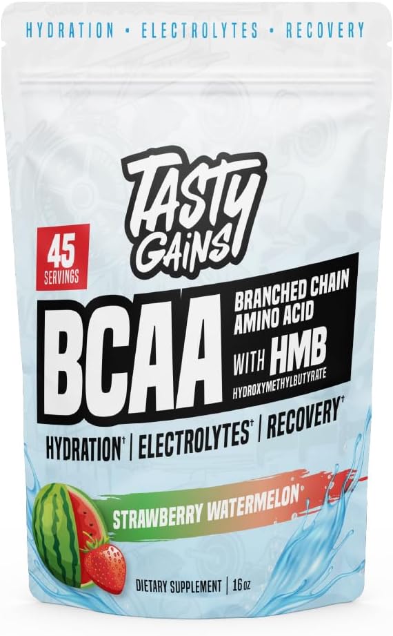 TASTY GAINS - Amino Acids Supplement - BCAA Powder, Amino Energy Powder, Essential Energy with Electrolytes, Essential BCAA & EAA with HMB - 45 Servings, Strawberry Watermelon