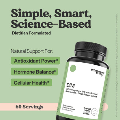 DIM Supplement Women | DIM SGS | Pomegranate, Broccoli and Black Pepper Blend | Estrogen & Hormone Balance for Women | Cell and Tissue Health | 60-Day Supply | Clean Label Project Certified