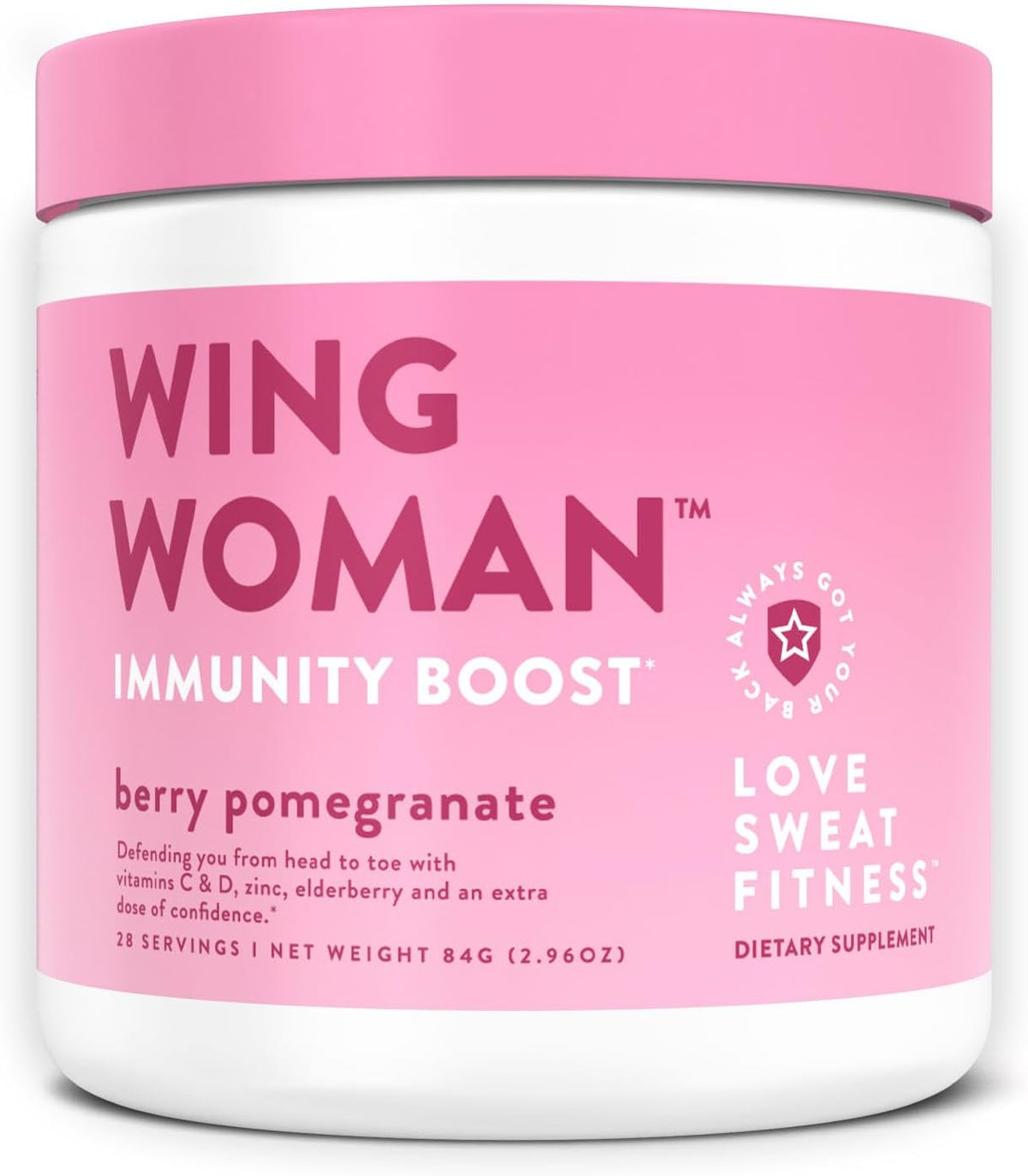 Love Sweat Fitness Immunity Support Supplement for Women | Vitamin C, Elderberry & Antioxidant Powder | Immune System Defense | Wing Woman Berry Pomegranate | Vegan, Non-GMO | 28 Servings