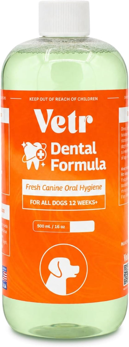 Vetr Dental Formula for Dogs - Peppermint Flavored Oral Care Liquid Additive with Enzymes for Breath and Teeth Support - Vet-Formulated in USA (16 oz)