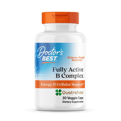 Doctor's Best Fully Active Vitamin B Complex Supplement for Men & Women - Super Complex with Methylated B12 & Folate, B6, Biotin, Pantothenic Acid, & More, Energy Support Caps - 30 Veggie Capsules