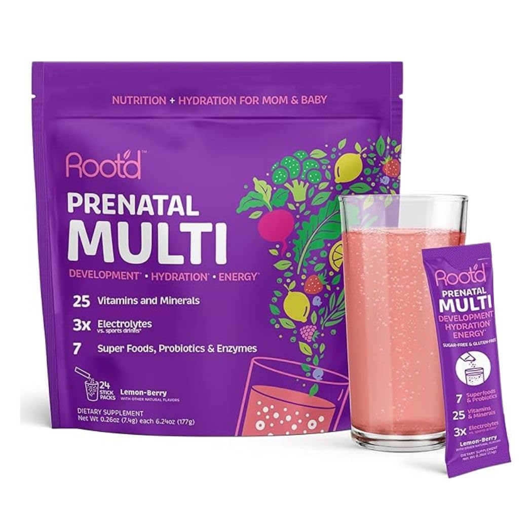 Root'd Prenatal Multivitamin Powder with 3X Electrolytes - 25 Vitamins & Minerals, 3X Electrolytes