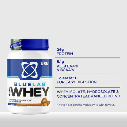 USN Blue Lab Whey Protein Powder: Chocolate Caramel - Whey Protein 908g