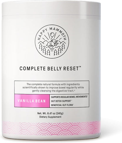 Happy Mammoth Complete Belly Reset Digestive Health Supplement Powder for Men & Women, Supports Gut Health, Reduces Bloating & Gas, Promotes Bowel Regularity, 24 Servings, Vanilla Flavor
