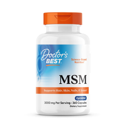 Doctor's Best MSM Supplement Capsules for Men & Women - Supports Hair, Skin, Nails, Joint Health & Mobility, 3000 mg Per Serving, Delivers Beneficial Sulfur w/ OptiMSM, Gluten Free, Non GMO - 360 Caps