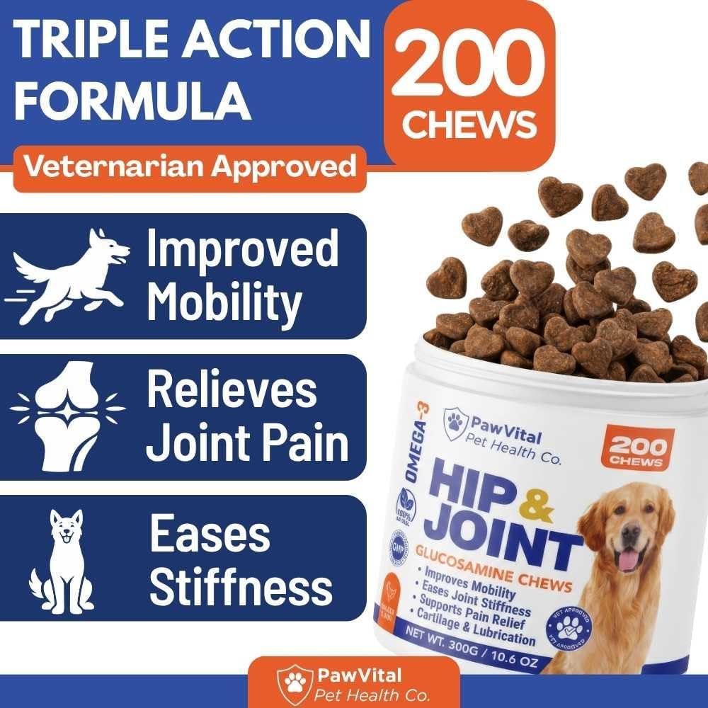 Hip and Joint Supplement for Dogs – Glucosamine Chondroitin MSM Chews for Dogs with Eggshell Membrane & Omega-3 – Joint Pain Relief & Mobility Support for Senior Dogs – 200 Chicken Flavored Soft Chews