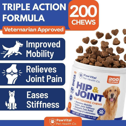 Hip and Joint Supplement for Dogs – Glucosamine Chondroitin MSM Chews for Dogs with Eggshell Membrane & Omega-3 – Joint Pain Relief & Mobility Support for Senior Dogs – 200 Chicken Flavored Soft Chews