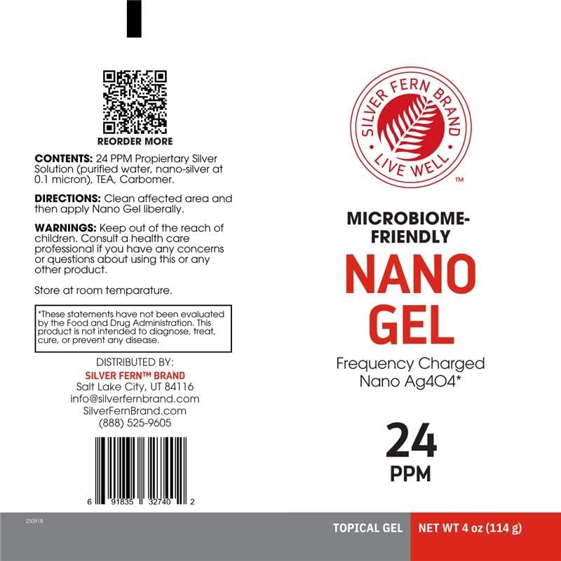 Silver Fern Brand – Nano Gel Frequency Charged Silver 24PPM – Skin Support for Cuts, Burns, Imbalances & Irritations – Fast-Absorbing Silver Gel – Microbiome-Friendly & GRAS Certified – 4 oz | Skin Support for Cuts, Burns, Imbalances & Irritations Fast-Ab