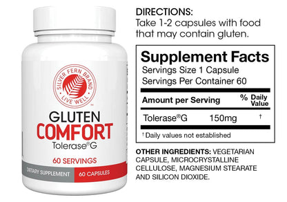 Silver Fern Gluten Comfort with Tolerase G - 1 Bottle - 60 Capsules | Digestive Enzyme Made Specifically to Break Down and Digest Gluten Protein