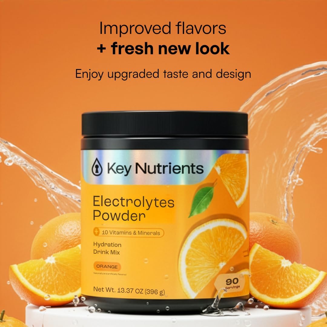 KEY NUTRIENTS Electrolytes Powder Bundle, Fresh Pink Lemonade 90 Servings Jar + Tangy Orange 90 Servings Jar, Sugar Free Hydration Drink Mix with Vitamins & Minerals, No Calories