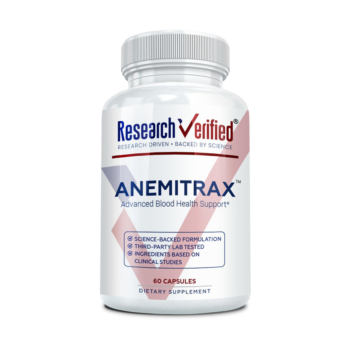 Research Verified Anemitrax - 6-in-1 Complete Blood Builder - Gentle on Stomach Iron Bisglycinate with Vitamin C, B12, Folate & BioPerine for Max Absorption - 180 Vegan Capsules