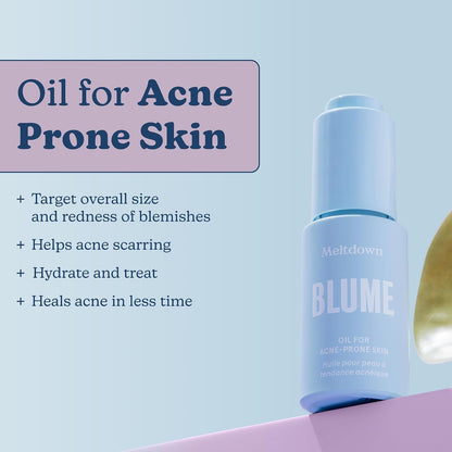 Blume Meltdown - Blue Tansy Face Oil - Acne Treatment + Pore Minimizer - Skin-Smoothing Face Serum with Black Cumin Seed & Rosehip Oil - Helps Calm Redness and Improve Texture (1 Fl oz)