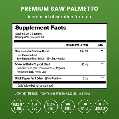 NutraChamps Saw Palmetto Supplement for Prostate Health [Extra Strength] 600mg Complex with Extract, Berry Powder & Herbs - Supports Healthy Urination Frequency, 120 Capsules