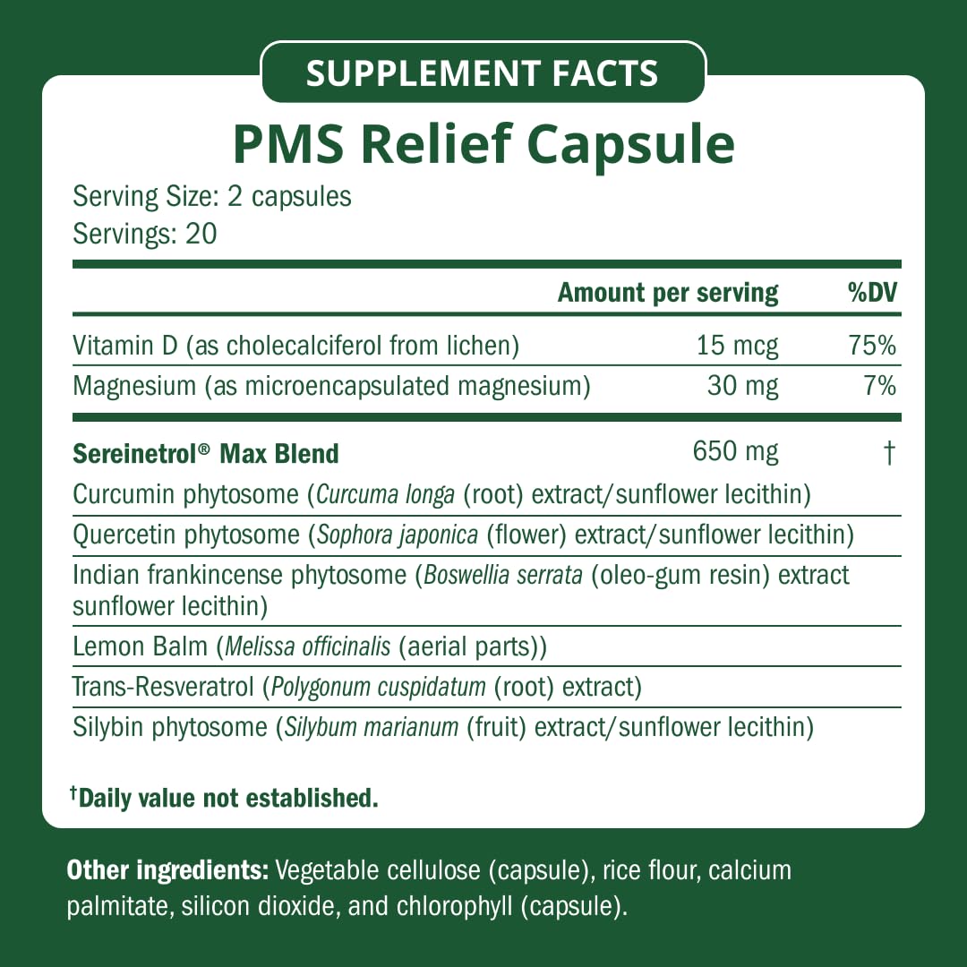 Semaine PMS Relief for Women, Period Cramp Relief, Period Cramps, Menstrual Cramps, PMS Support Supplement for Women, Bloating and Mood, Boswellia and Curcumin, 40 Capsules
