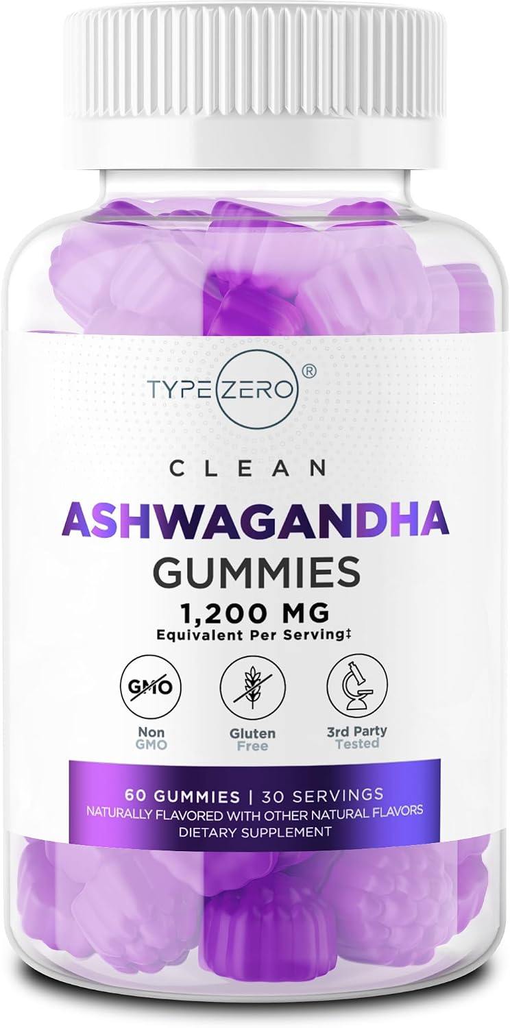 Type Zero Ashwagandha Gummies 60 Gummies for 30 Servings Per Bottle - Ashwagandha Herbal Extract Supplement, Gluten Free, GMO Free