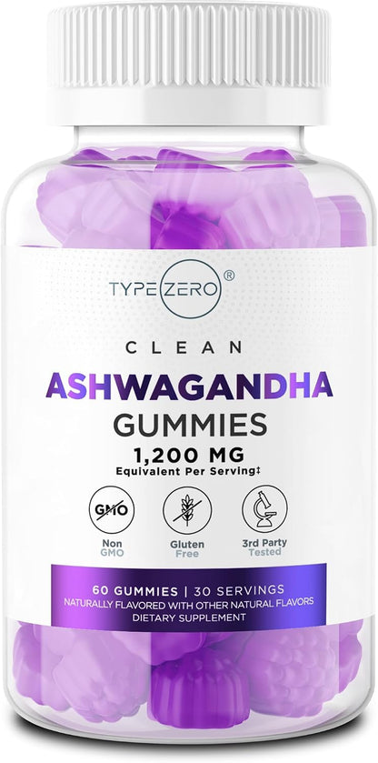 Type Zero Ashwagandha Gummies 60 Gummies for 30 Servings Per Bottle - Ashwagandha Herbal Extract Supplement, Gluten Free, GMO Free