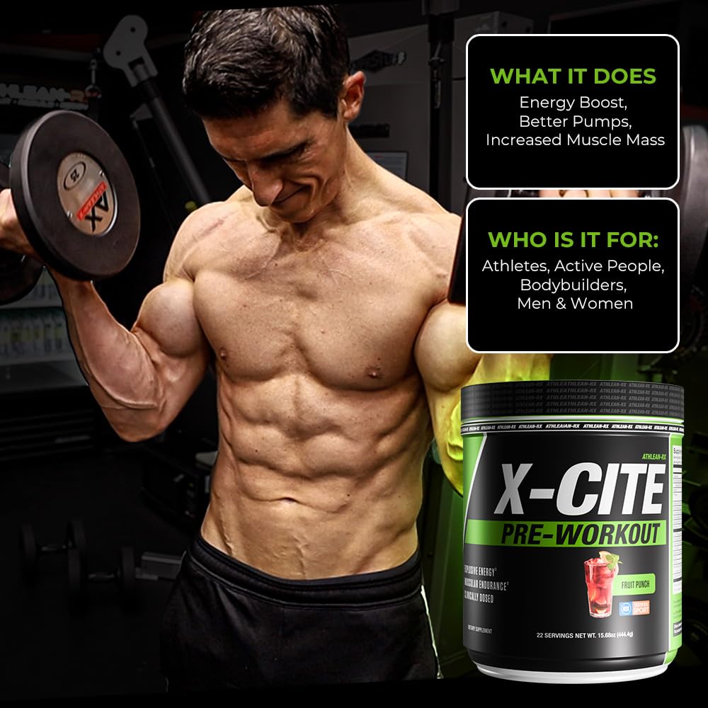X-CITE Pre-Workout by ATHLEAN-X - Enhanced Formula with Beta-Alanine, Creatine & Caffeine for Ultimate Energy, Endurance, Focus & Muscle Pump, NSF Certified for Sports (Cherry Lemon Ice)