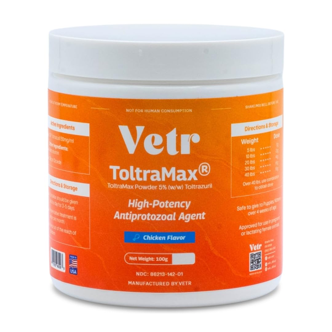 Vetr's Toltramax Toltrazuril Powder for Horses, Dogs, Cats, 100g (10.0%, Chicken)