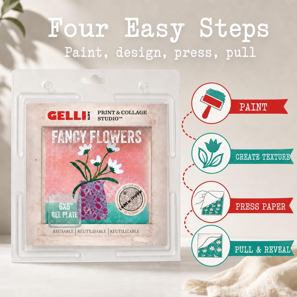 Gelli Arts Gel Printing Plate – Reusable Gel Printing Plate, Printmaking Supplies, Monoprinting at Home, Arts and Crafts – Easy Cleaning & Storage – Made in the USA – 6" x 6" – Blush Bloom