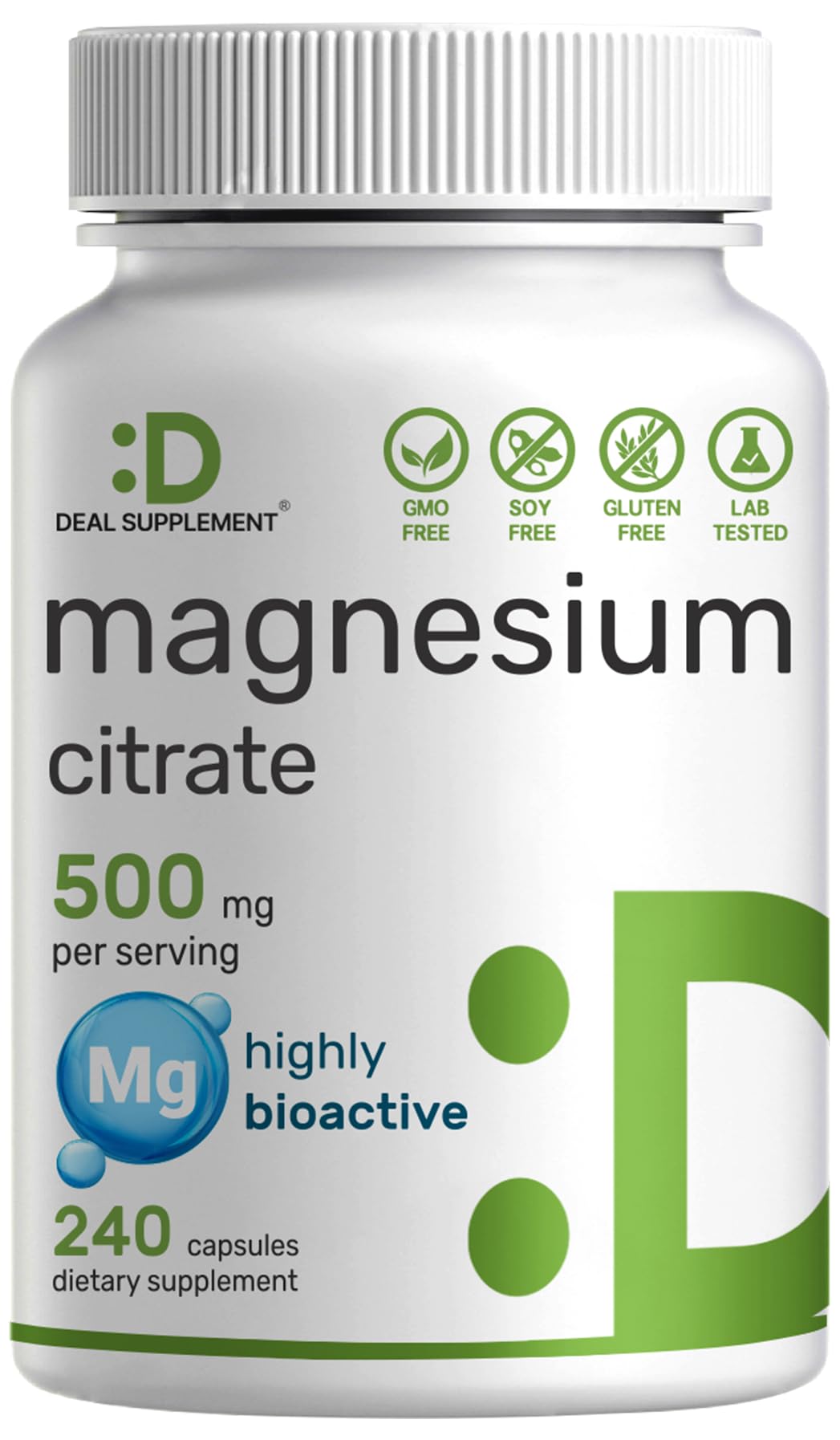 DEAL SUPPLEMENT Magnesium Citrate 500mg, 240 Capsules | Easily Absorbed, Purified Trace Mineral – One a Day, Non-GMO