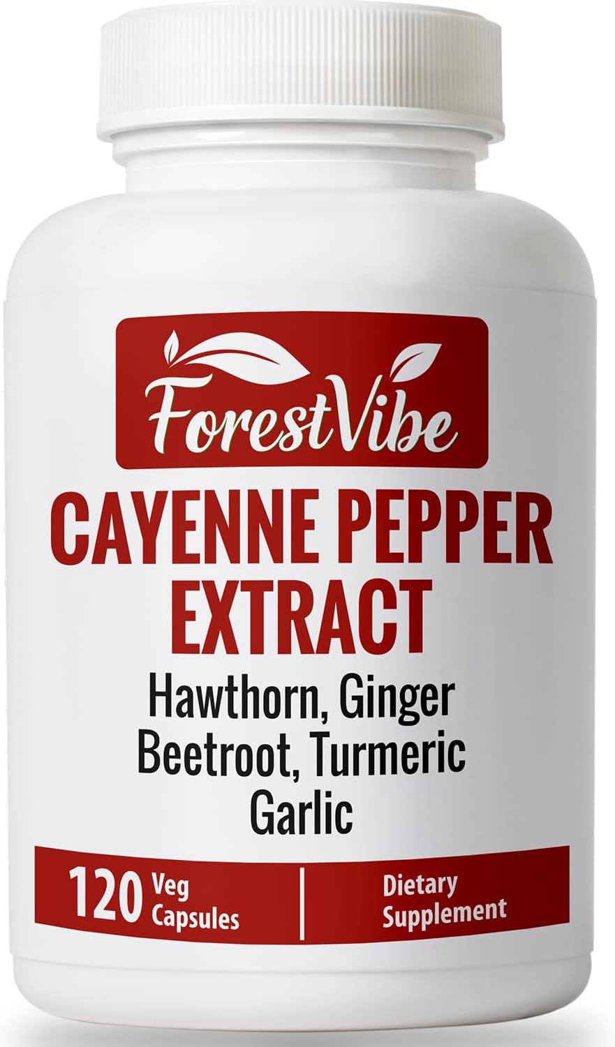 Cayenne Pepper Capsules, 7-in-1 Blend with Hawthorn, Ginger, Beetroot, Garlic & Turmeric, 120 Vegan Capsules, 2 Month Supply, Non-GMO and Gluten Free Capsaicin Pills