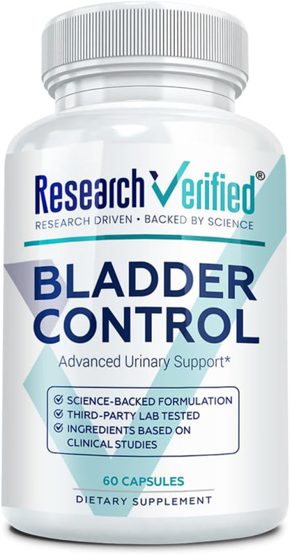Research Verified Bladder Control - Leakage & Urgency - Pumpkin Seed, Soy Isoflavones, Thiamine - 60 Vegan Capsules - Pack of 1