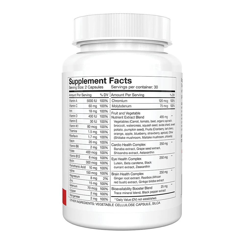 Silver Fern Whole Food Daily Multi Vitamin w/Trace Mineral Blend Supplement | 1 Bottle - 60 Vegicaps - 30 Day Supply - Natural, Non-GMO, Vegan, Men's & Women's Multivitamin - Zero Synthetics