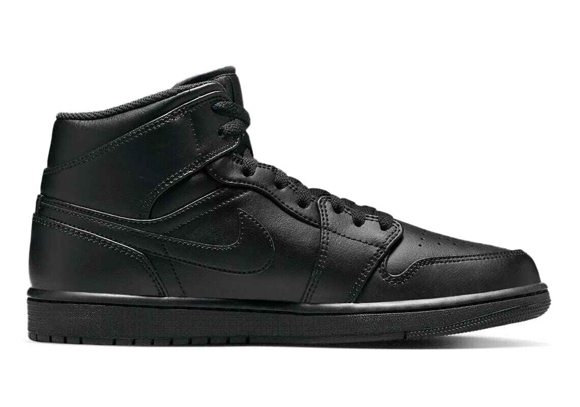 Black Air Jordan 1 Mid Trainers by Nike
