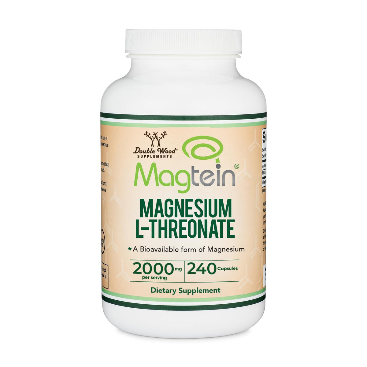 Magnesium L Threonate, Magtein - NSF Certified - Sleep and Cognitive Support – High Absorption – Most Bioavailable Form of Magnesium – 2,000 mg – 120 Capsules