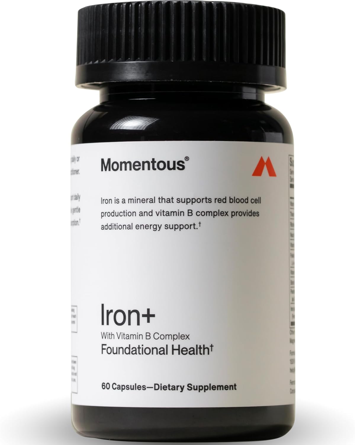 Momentous Iron+ with Vitamin C & Vitamin B Complex - Ferrochel Iron Capsules for Foundational Health Support - NSF Certified for Sport - Gluten-Free - 60 Servings