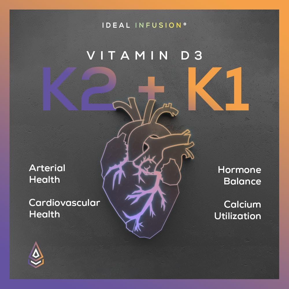 Ideal Infusion High Potency Vegan Vitamin D - 10000 IU - Plant Based from Lichen - Natural D3 K2 K1 Supplement for Immune System, Arterial Health, Bone Support - Coconut MCT - 3 Month Supply