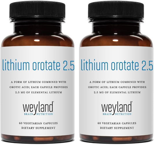 Lithium Orotate - 2.5mg of Elemental Lithium, 60 Vegetarian Capsules (Pack of 2)
