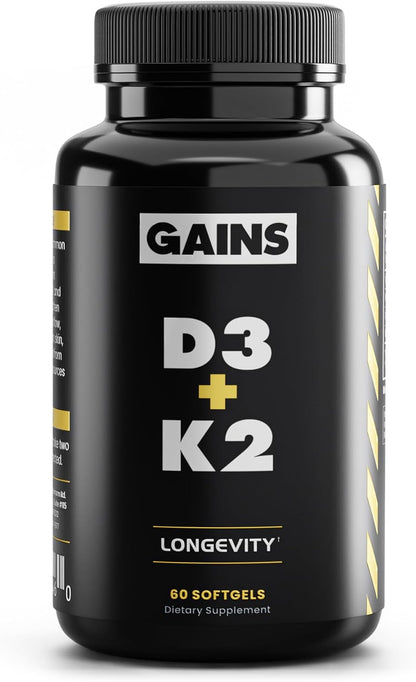Gains in Bulk D3 K2 Supplement 5000 IU, 60 Softgels