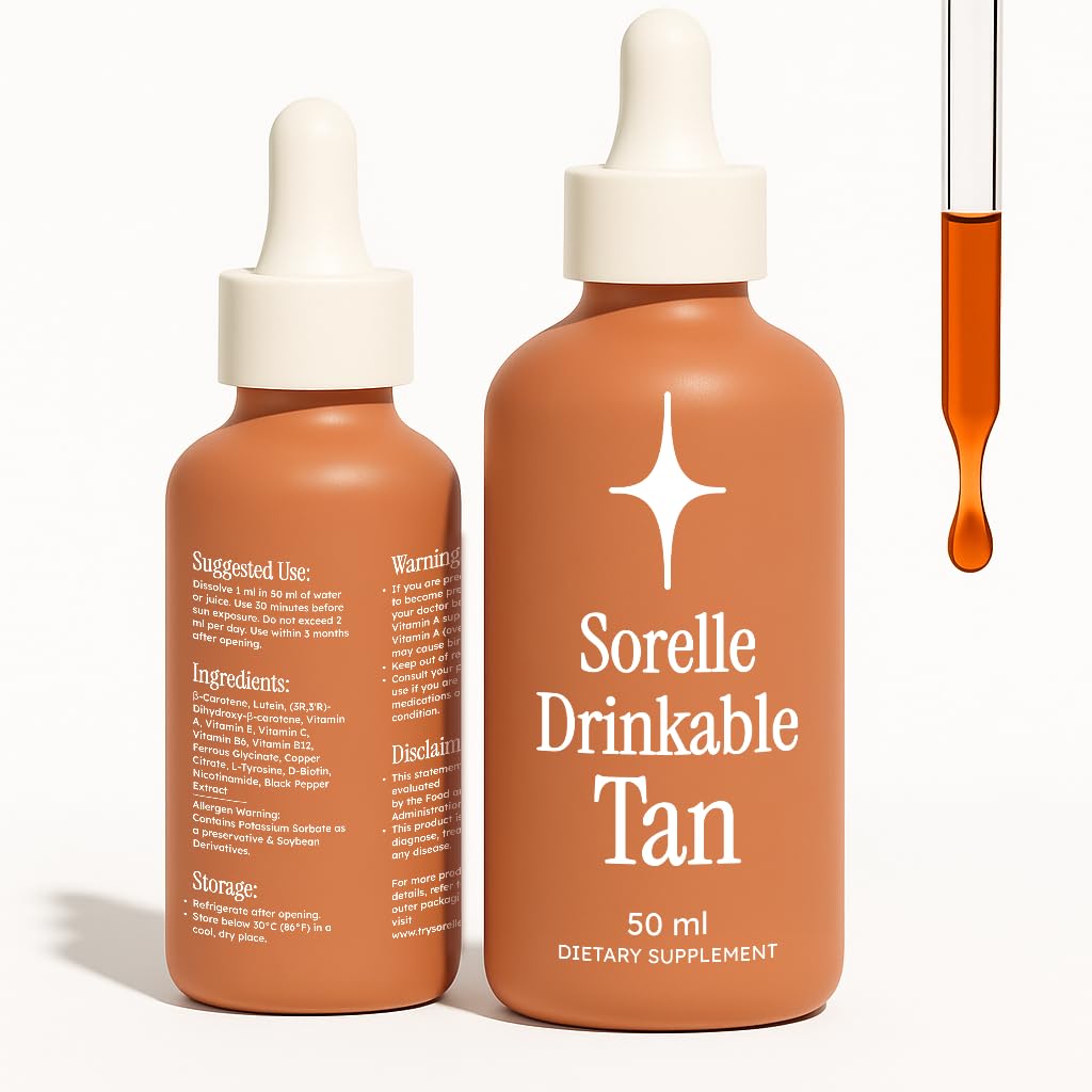 Sorelle Tanning Drops to Drink - 100% Natural Oral Liquid Sunless Tanning Drops Drinkable (50ML)