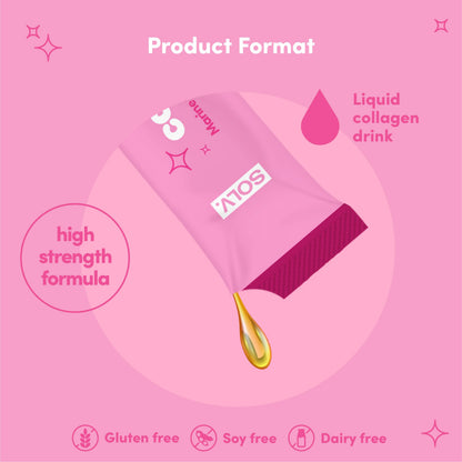 Solv Liquid 8000mg Marine Collagen Peptide Beauty Supplement Gel 14x15ml Sachets High Strength Great Tasting VIT C Biotin