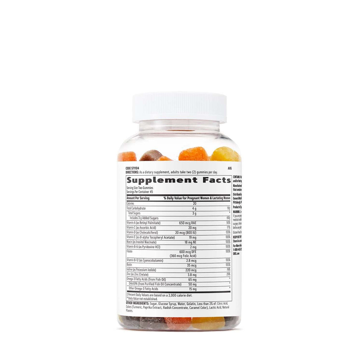 GNC Women's Prenatal Vitamin Gummy, Raspberry Lemonade - 90 Gummies (45 Servings)