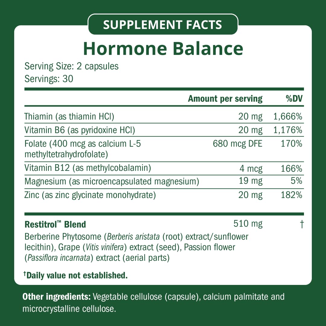 Semaine Hormone Balance for Women - Womens Hormone Balance Supplement & Premenopausal Supplements for Women - Methylated Folate, B Vitamins, Magnesium, Zinc, Berberine Phytosome & Grapeseed - 60 count