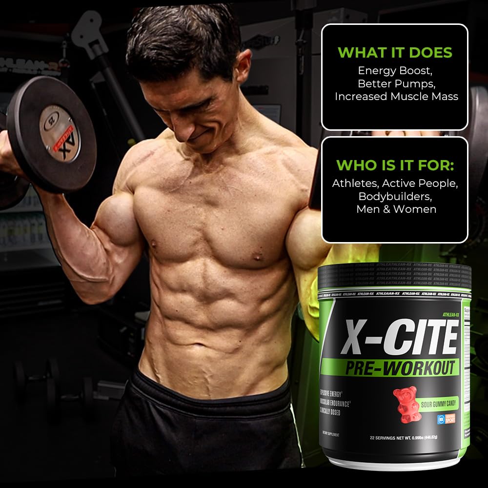 X-CITE Pre-Workout by ATHLEAN-X - Enhanced Formula with Beta-Alanine, Creatine & Caffeine for Ultimate Energy, Endurance, Focus & Muscle Pump, NSF Certified for Sports (Cherry Lemon Ice)