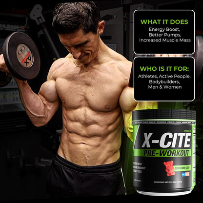 X-CITE Pre-Workout by ATHLEAN-X - Enhanced Formula with Beta-Alanine, Creatine & Caffeine for Ultimate Energy, Endurance, Focus & Muscle Pump, NSF Certified for Sports (Cherry Lemon Ice)
