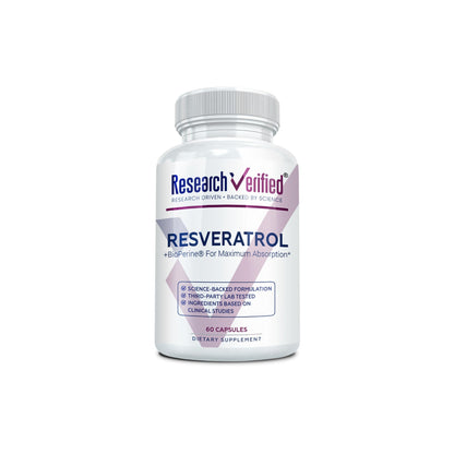 Research Verified Resveratrol - 98% Trans-Resveratrol 1000 mg, Anti-Aging Support - 60 Capsules per Bottle - 3 Bottles