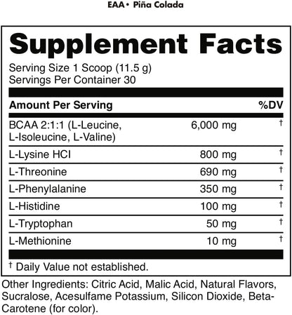 Bucked Up Essential Amino Acids - EAA Powder - Easy Mix, Non Clumping Formula - for Pre/Intra Workout - Pina Colada Flavor - 30 Servings - 11.6 oz