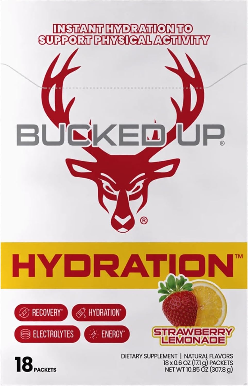 Bucked Up Hydration - Strawberry Lemonade | Electrolyte and Hydration Powder Drink Mix | 18 Packs (18 Servings)