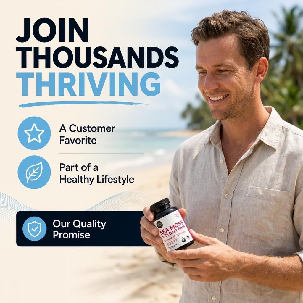 Atlantic Naturals Sea Moss with Beet Root Capsules - Premium Quality Multivitamin Supplement - Sea Moss Superfood to Support Immune Health, Blood Flow, Joint Health & Athletic Performance - 120 ct
