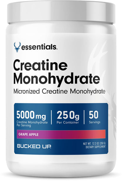 Bucked Up Pure Micronized Creatine Monohydrate for Women and Men - Easy to Mix and Unflavored - 5G Per Serving - 50 Servings - 250 Grams Per Container