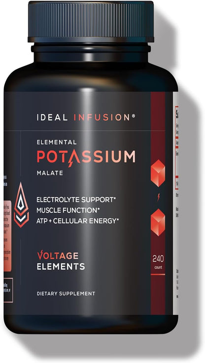 High Potency Potassium Malate 1300mg – Potassium Supplement for Electrolyte Balance, Heart, Muscle & Nerve Function – Elemental Potassium 500mg – Vegan – 240 Capsules