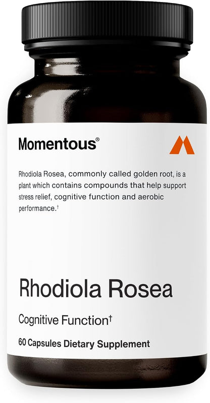 Momentous Rhodiola Rosea Supplement - Adaptogen Supplement for Cognition, Fatigue, & Stress Support - Rhodiola Rosea Root Extract - NSF Certified for Sport - GMO- & Gluten-Free - Vegan - 60 Servings