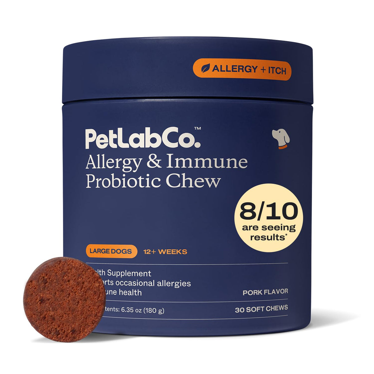PetLab Co. Allergy & Immune Probiotic Chews, 30 Soft Chews, Small Dogs | Size-specific omega-3s, colostrum and prebiotics to support yeast balance, skin health and immune function
