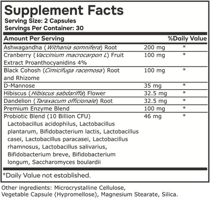 envitamin Probiotic for Women Balance Formula with Ashwagandha, Cranberry, Black Cohosh, D-Mannose, Hibiscus, & Dandelion - Support Your Microbiome
